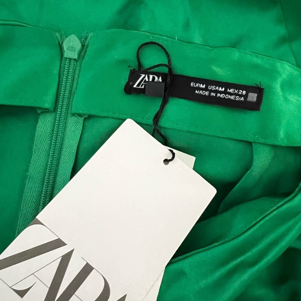 Zara Green Satin Midi Skirt with Side Slit - Picture 11 of 11